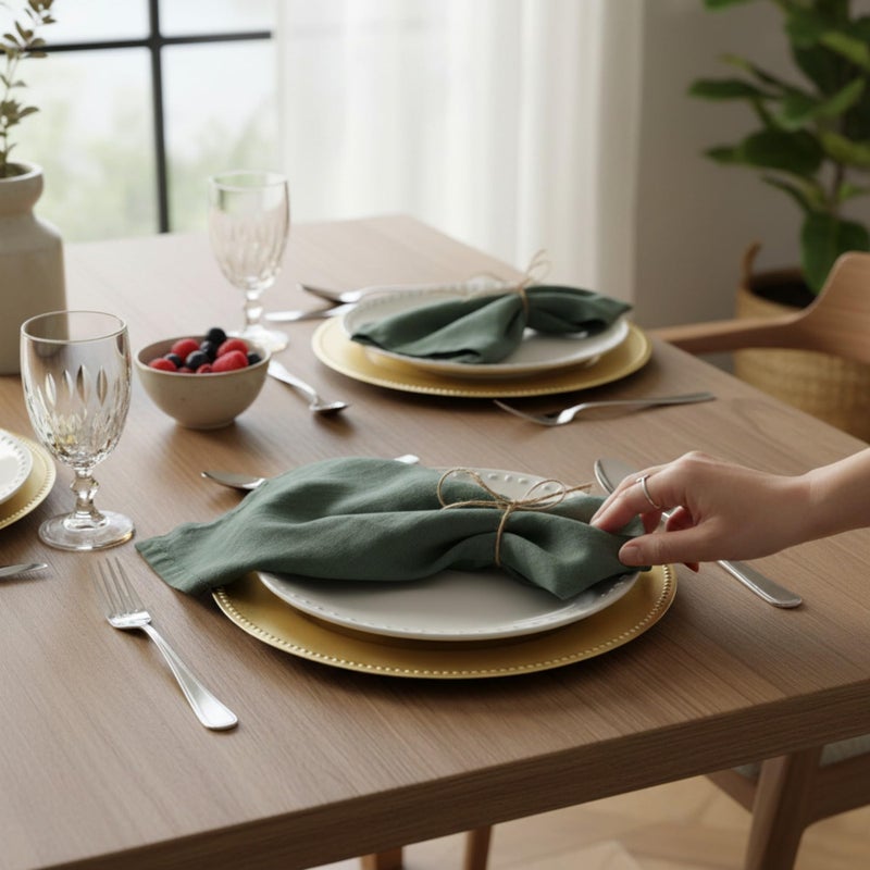 Eight Owls Hemstitched Linen Napkins â€“ 20 Inch x 20 Inch â€“ Stonewashed Pure Linen Cloth Dinner Napkins with Mitered Corners - 100% French Flax â€“ Machine Washable - Set of 4 (Soft Rustic Green) - Image 2